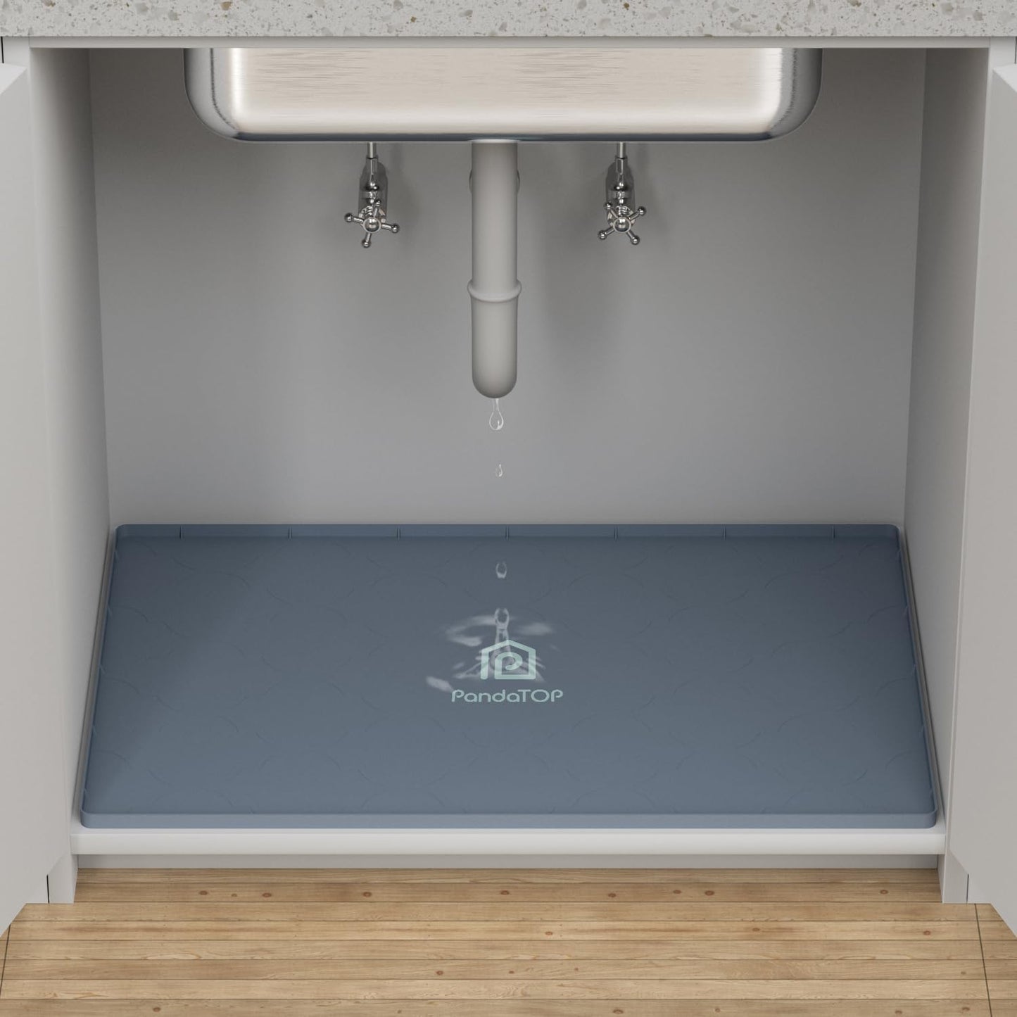 Under Sink Mat, 34" x 19" Silicone Kitchen Cabinet Tray, Waterproof & Flexible Under Sink Liner for Kitchen Bathroom and Laundry Room
