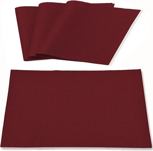 Linen Fabric Placemats Set of 4, Machine Washable, Heat Resistant, Wrinkle Free, Thick Polyester Kitchen Place Mats for Dining Table (Burgundy)
