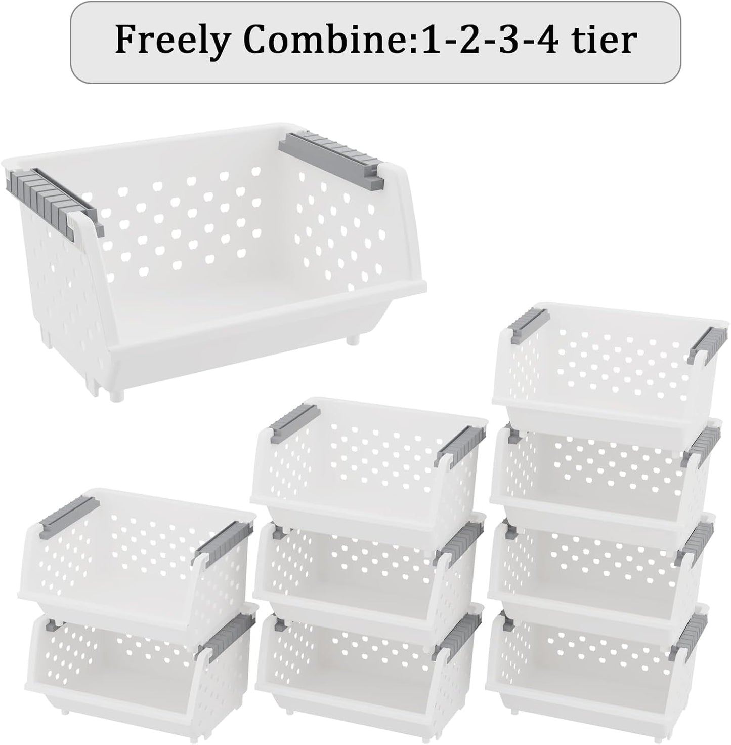 Xyskin Stackable Storage Bins, Large Open Front Storage Bins for Closet, Kitchen, Office, or Pantry Organization, Pack of 4