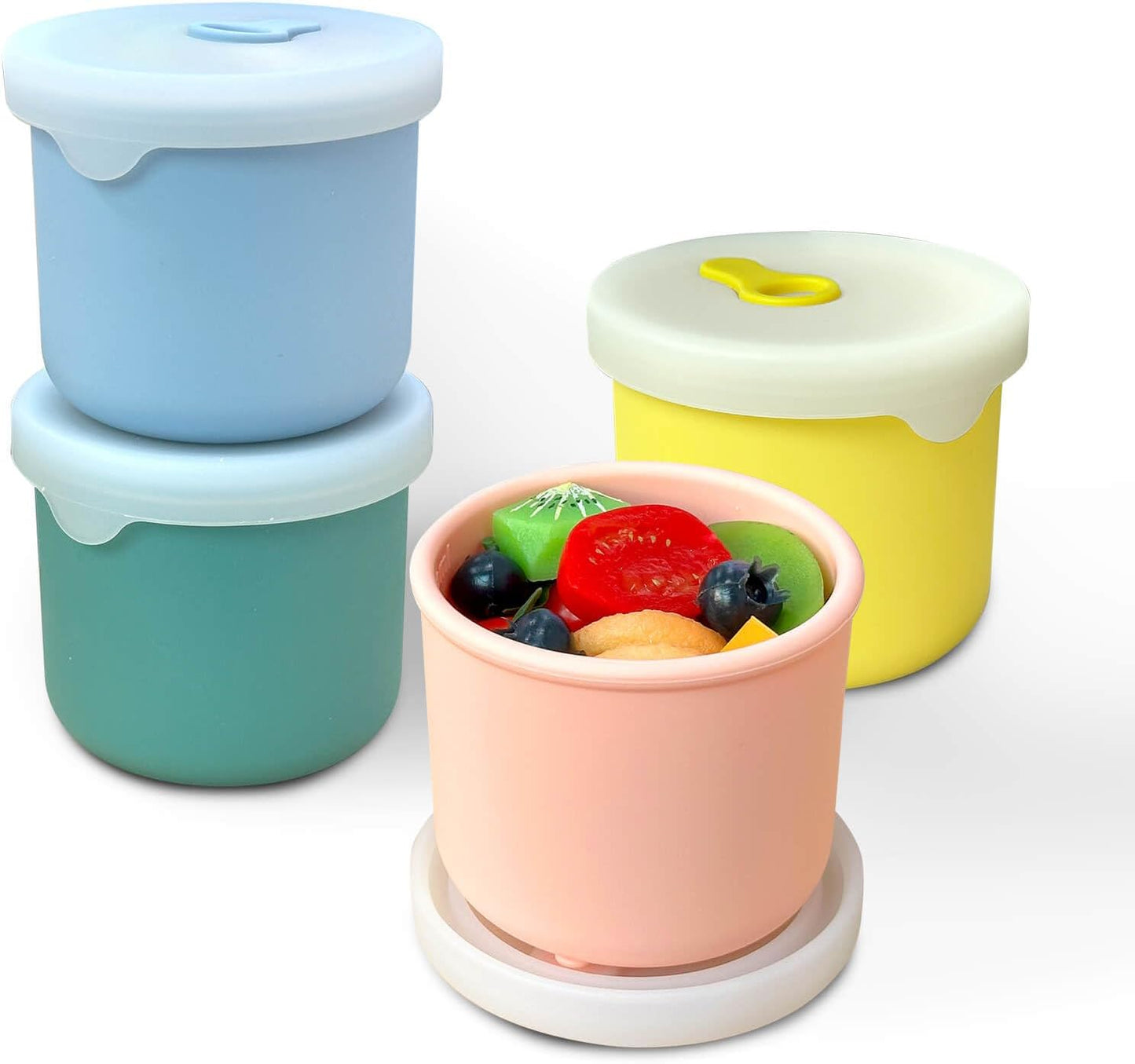 1-Cup Silicone Food Storage Containers with Lids, 4 Pack 8.5 oz Reusable Snack Fruits Containers Cups Leak Proof Soup Freezer Molds Small Lunch Box BPA Free for Kids Baby Daycare School Travel Baby