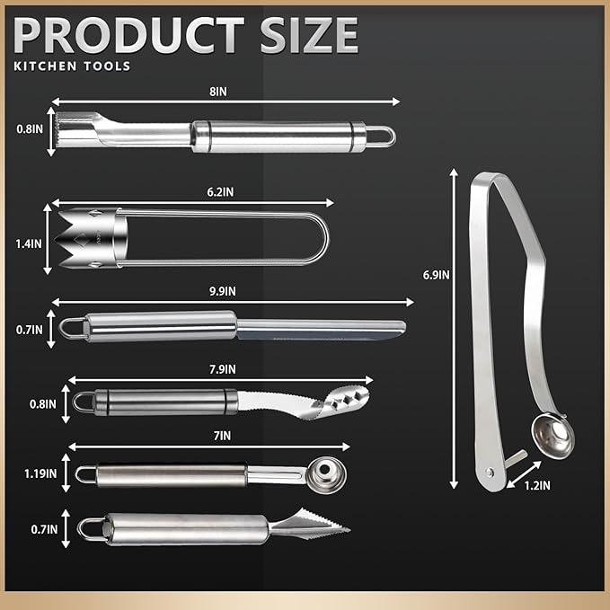 Stainless Steel Fruit and Vegetable Corer Set, Multi-Function Corer and Seed Remover for Apple Tomato (7)
