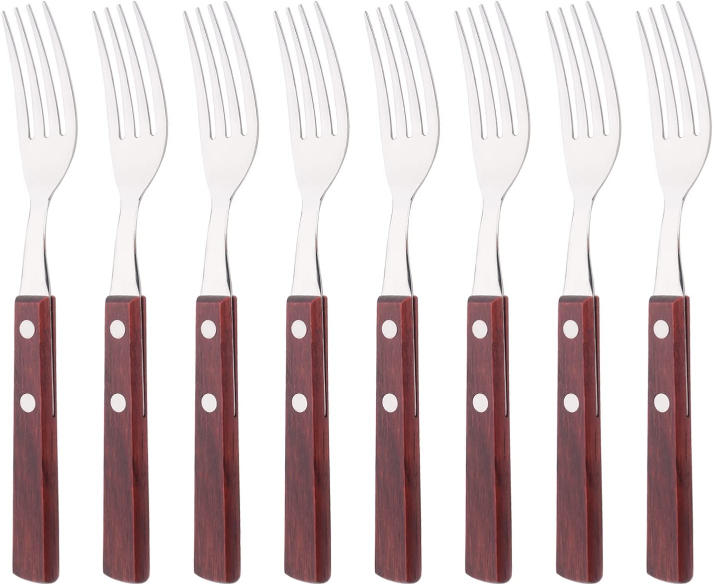 8-Piece Dinner Forks Set, 304 Stainless Steel Forks with Natural Wood Handle, Reddishbrown Wood Handle Flatware, 7.9 Inches Salad Forks