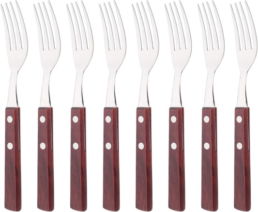 8-Piece Dinner Forks Set, 304 Stainless Steel Forks with Natural Wood Handle, Reddishbrown Wood Handle Flatware, 7.9 Inches Salad Forks