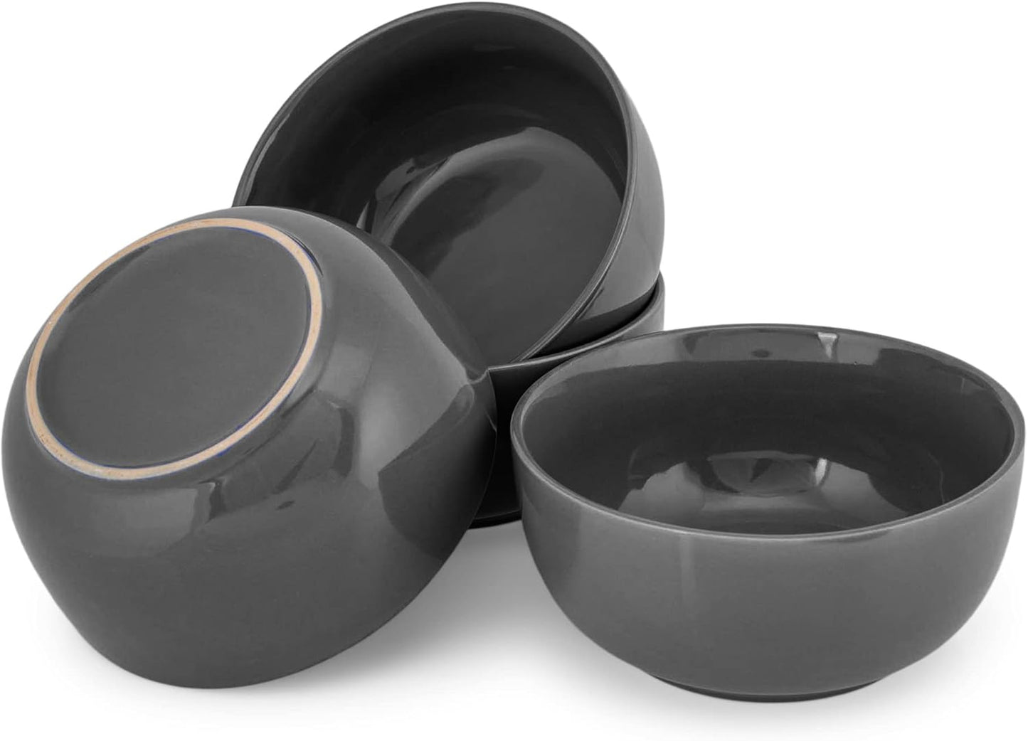 Elanze Designs Bistro Glossy Ceramic 7 inch Dinnerware Bowls Set of 4 - Perfect for Everyday uses from Pasta to Salad, Cereal to Ice cream, Ramen to Pho, Charcoal Grey