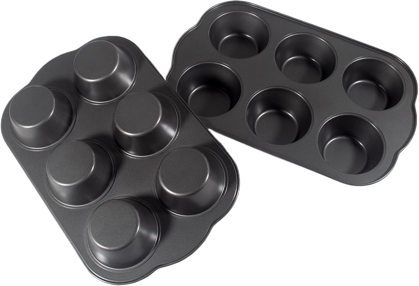 Non-Stick Jumbo Muffin Pans, 3.5" 6-Cup Set of 2 Baking Pans, Heavy Duty Carbon Steel Tins for Extra-large Muffins & Cupcakes