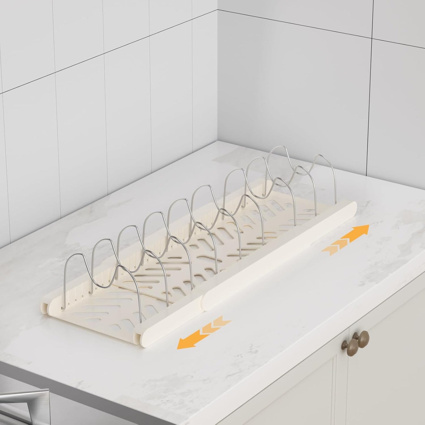 Pots and Pans Organizer Under Cabinet,Expandable Pot Lid Holder with 10 Adjustable Dividers,Pot Rack,Kitchen Pantry Countertop Storage for Bakeware, Cutting Boards, Frying, Lid, Cookware,Dishes