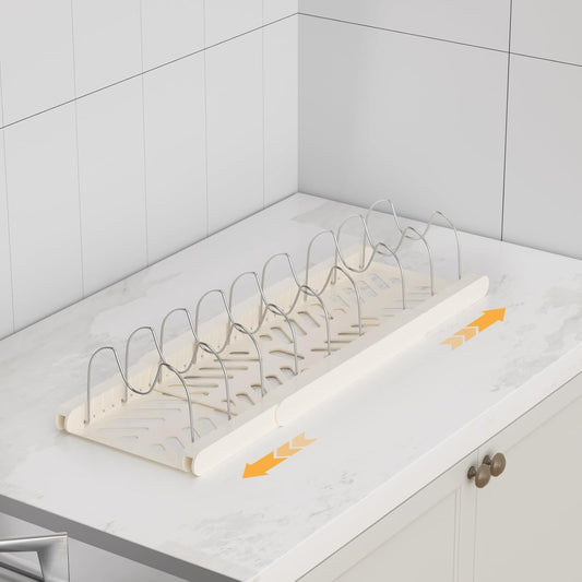 Pots and Pans Organizer Under Cabinet,Expandable Pot Lid Holder with 10 Adjustable Dividers,Pot Rack,Kitchen Pantry Countertop Storage for Bakeware, Cutting Boards, Frying, Lid, Cookware,Dishes