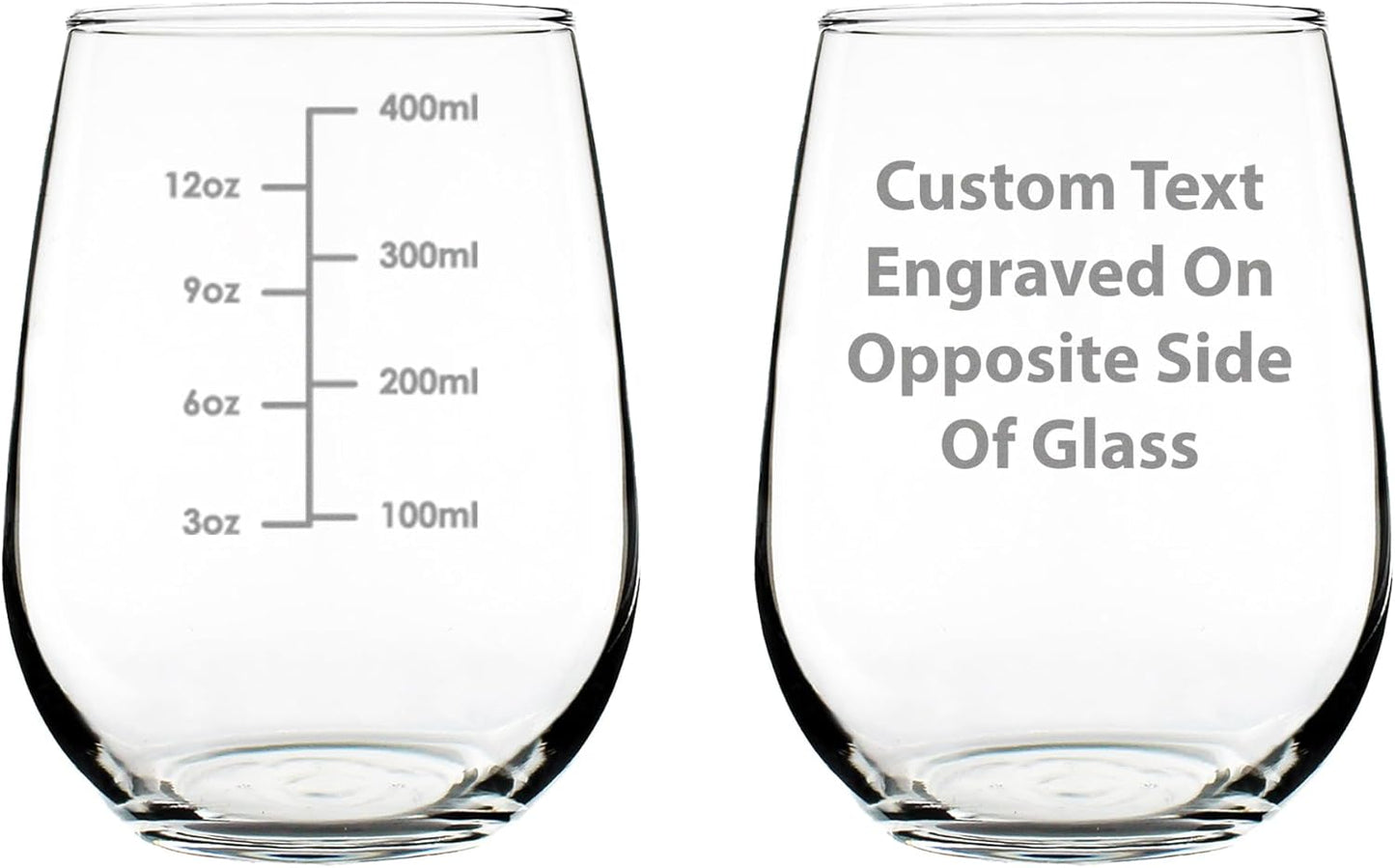 Custom Wine Measuring Cup - Personalized Stemless Wine Glass - Engraved Measurement Lines for Portion Control - Ounces and Metric - Large 17 Ounce - Customized Wine Glass Gift
