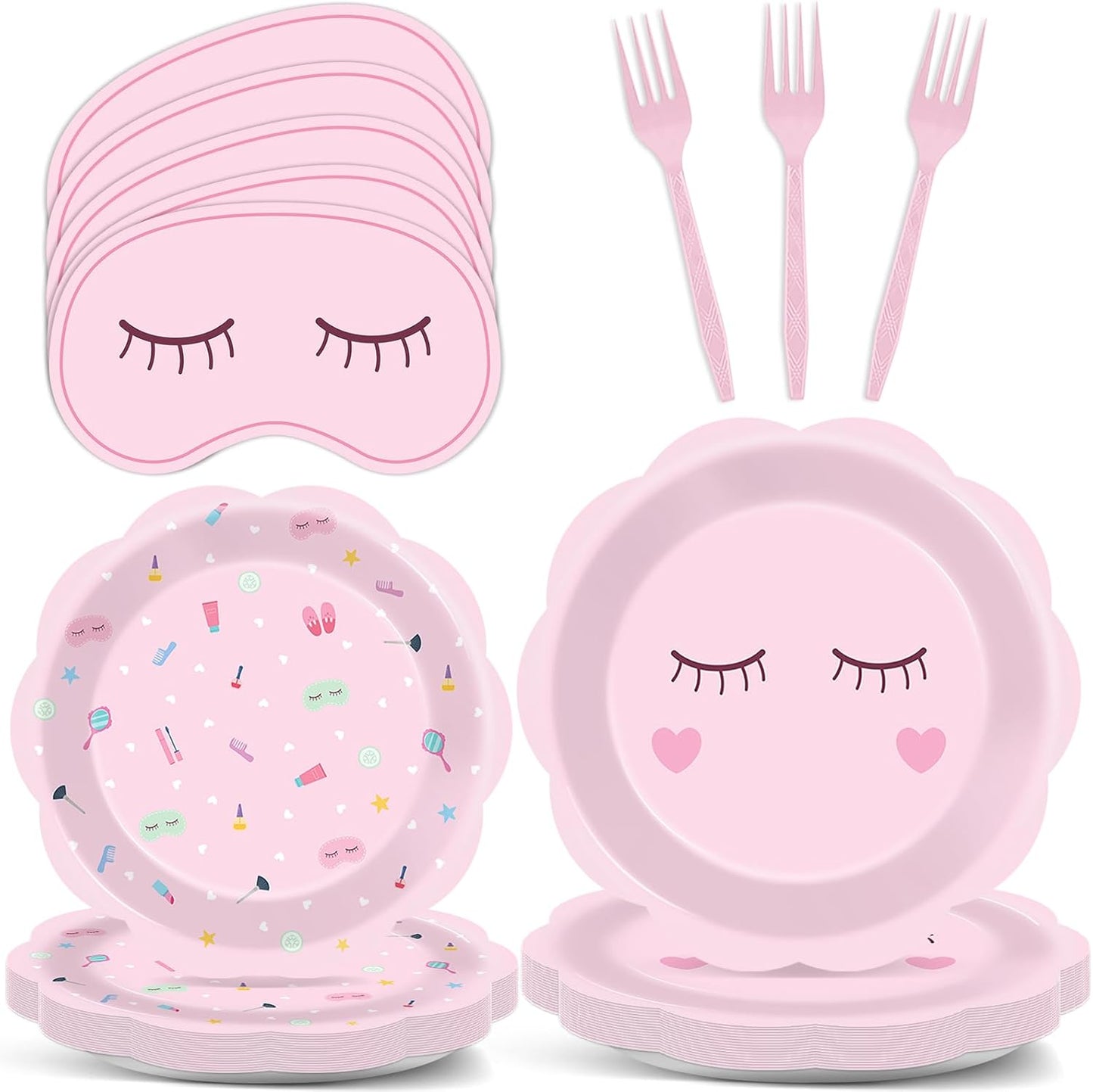 96Pcs Spa Party Decorations Spa Paper Plates Napkins Pink Sleepover Tableware Dinnerware Set Slumber Spa Party Supplies Dinner Dessert Plates for Girls Makeup Birthday Pajama Party Favors Table Decor