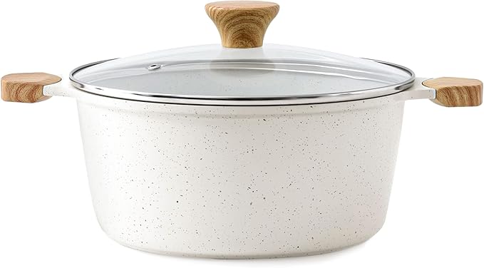SENSARTE Ceramic Nonstick Stock Pot with Lid, 4.5 Quart Induction Cooking Pot with Tempered Glass Lid, Stew Pot for Soup and Oatmeal, Pasta Casserole, PFOA PFAS PTFE Free, White