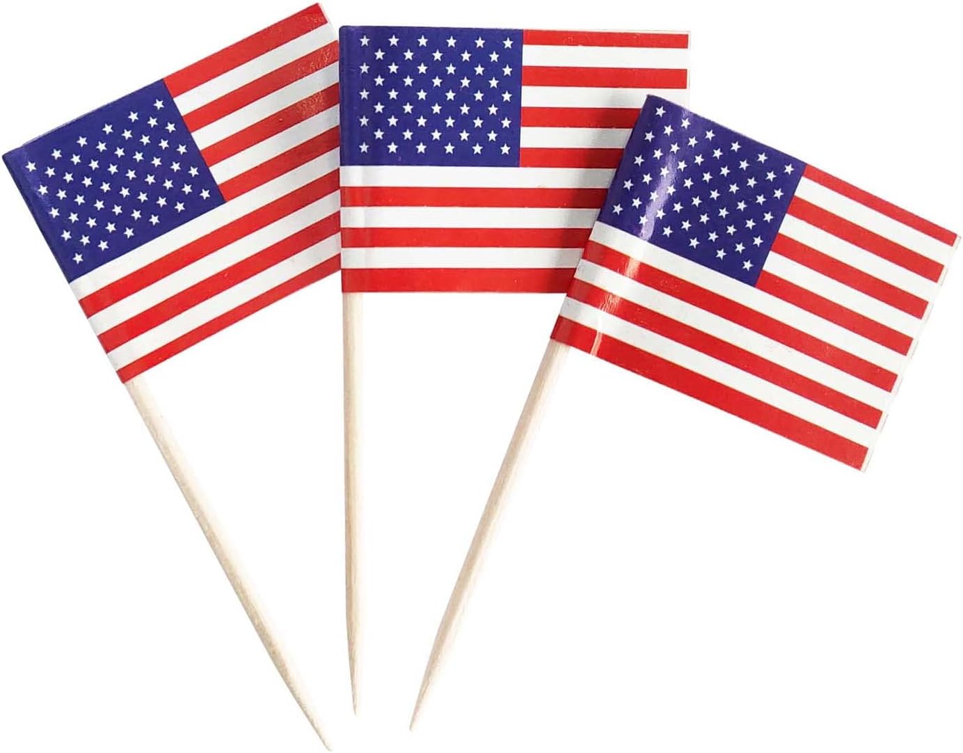 100 Pack USA American Flag US Toothpick Flags, Cocktail Picks Mini Stick Cupcake Toppers Country Picks Party Decoration Celebration Cocktail Food Bar Cake Flags (American)