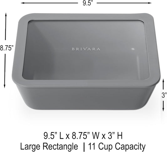 Ceramic Coated Glass Food Storage Container | No PTFE, PFOA, PFAS, and BPA | Reusable Non Toxic Meal Prep Container with Glass Lid | Easy To Store | 11 Cup Rectangle [Smoke]