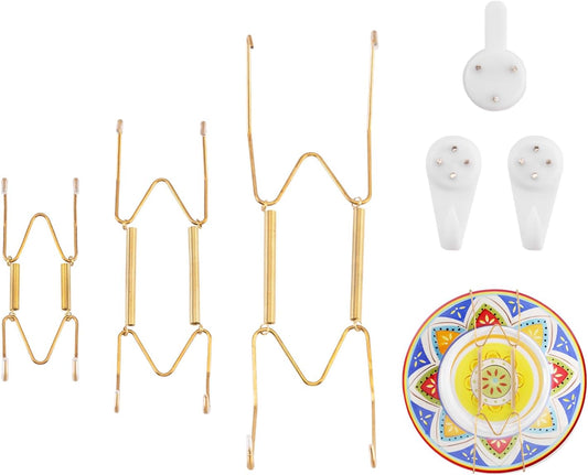 3 Pack 4/6/8 Inch Decorative Plate Medium Plate Hangers for The Wall, Invisible Stainless Steel Wall Hangers for Display with Hooks, for Platter/Dish/Picture