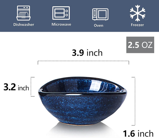 vicrays Ceramic Dipping Sauce Bowls – Small Charcuterie Dip Cups Cooking Prep Condiment Oil Dish Mini Tapas Plates for Soy Sushi Salsas Wasabi Appetizer Dessert - Set of 6 Blue