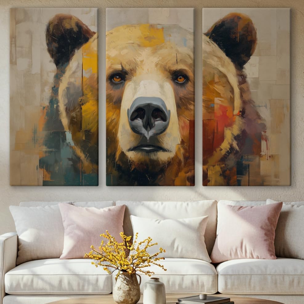 Wildlife Canvas Prints - Wild Animals Home Decor - Medium, Large, and Extra Large Wall Art for Living Room, Bathroom, Kitchen (Fragmented Strength, 31L" x 47W" - 3 Panels)