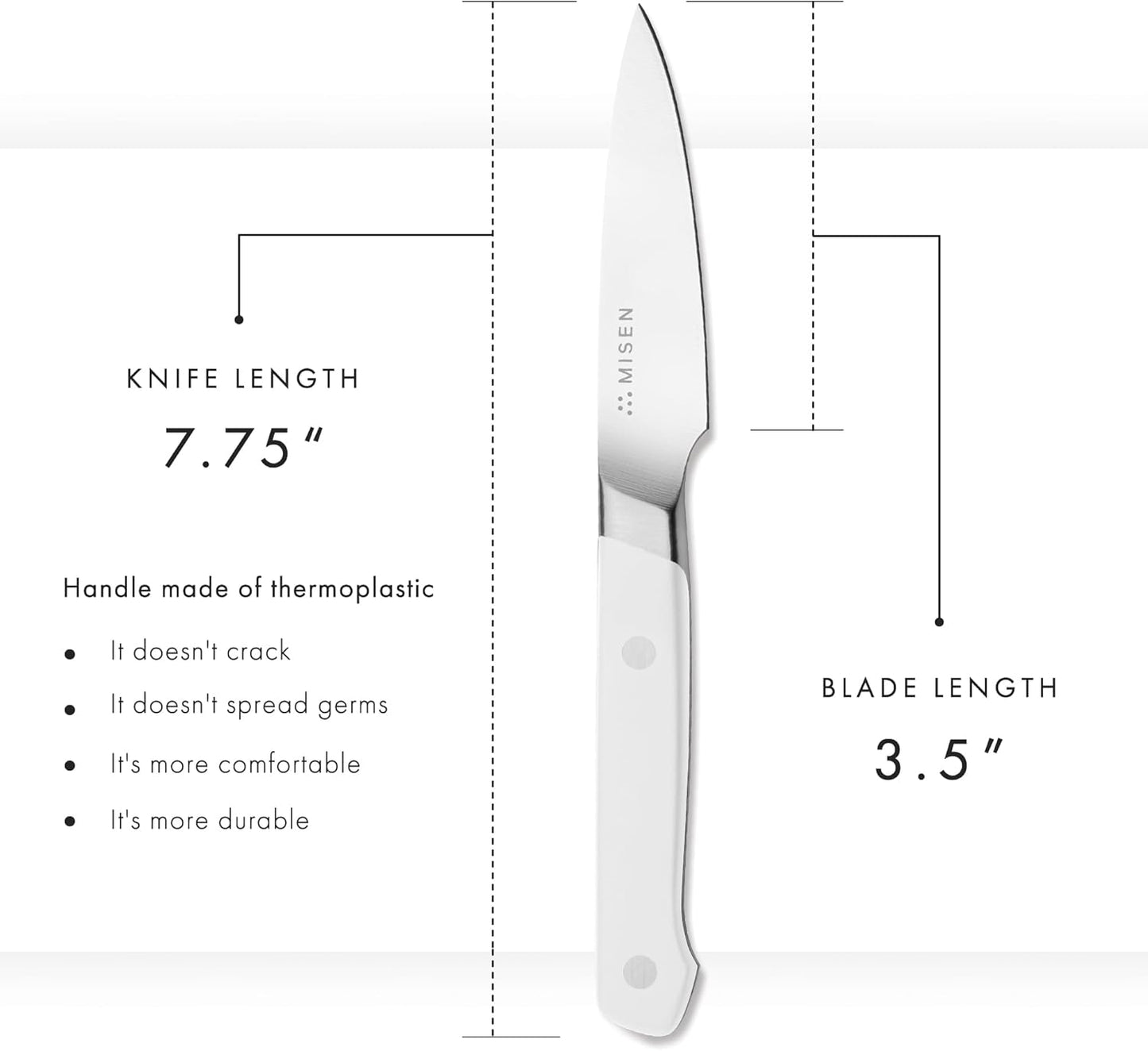 Misen 3.5" Paring Knife – Precision Kitchen Knife - High-Carbon Stainless Steel Blade – Ergonomic Handle for Peeling, Trimming, and Slicing – Lightweight, Versatile Tool for All Culinary Tasks - White