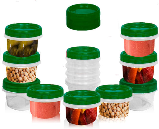 [Green - 12 Pk] Airtight Deli Containers with Lids Twist Lock Top Clear Food Storage for Meal Prep Snacks and Leftovers Freezer and Microwave Safe Stackable Leak-Resistant 12 Pc Set (4 Ounce)