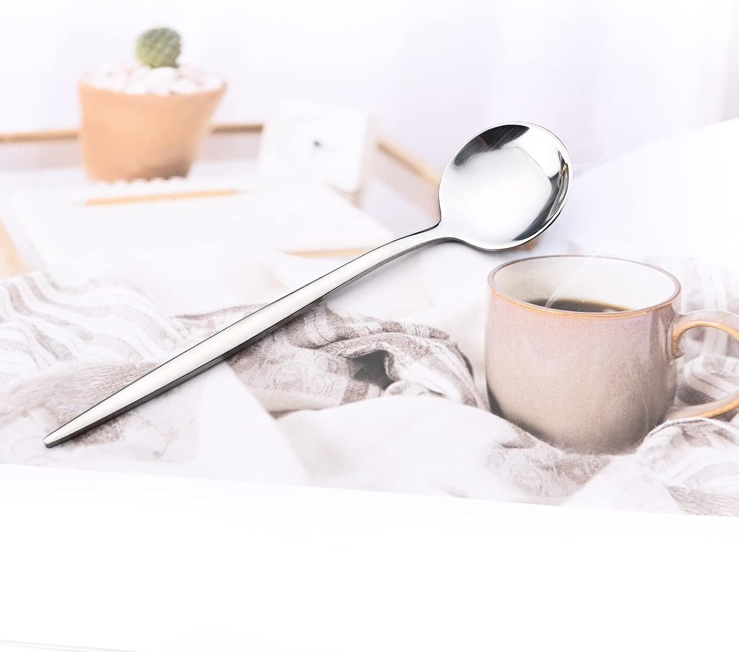 24-Piece Mirror Silver Polished Flatware, 18/0 Stainless Steel Dinnerware Set Include Knife Fork Spoon Teaspoon Cutlery Set For Home Restaurant and Party Service For 6, Dishwasher Safe