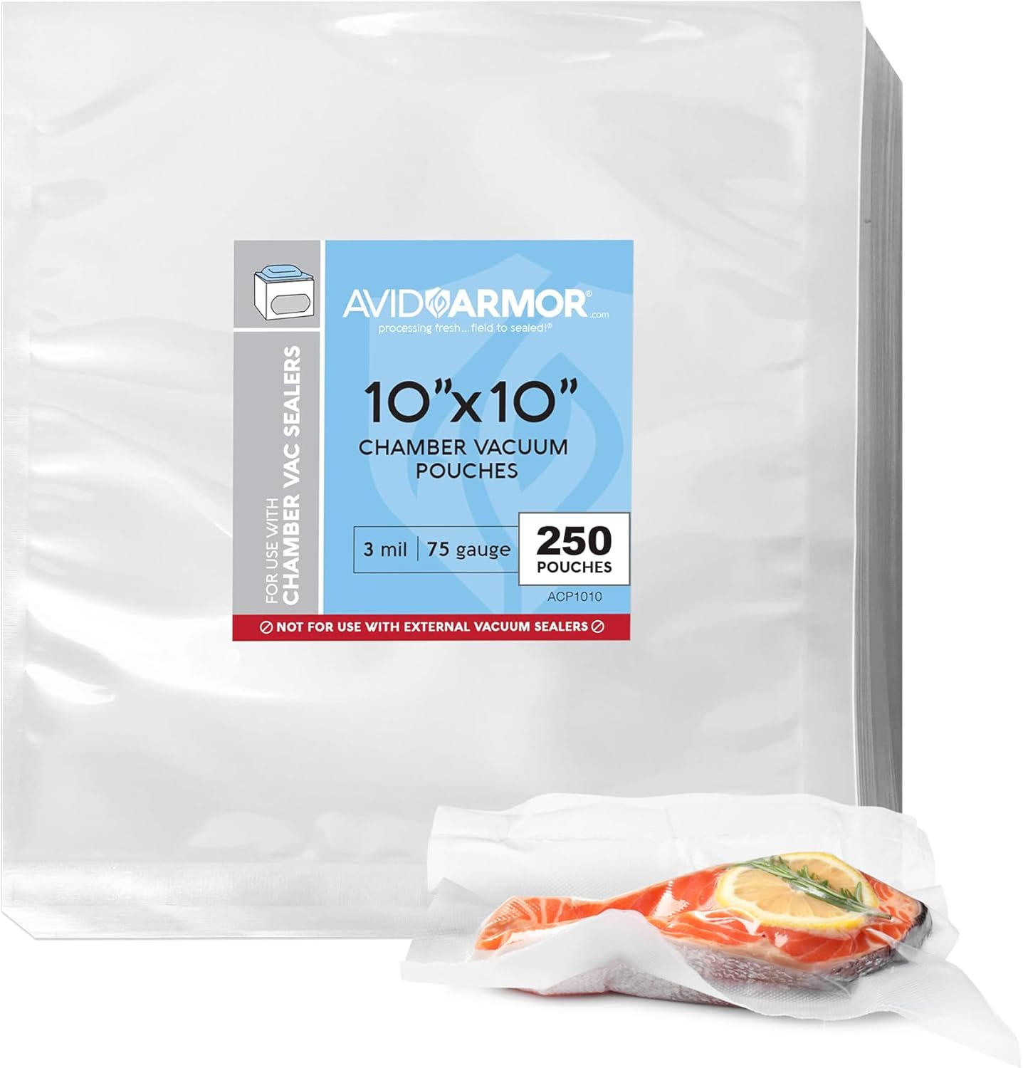Avid Armor Chamber Vacuum Sealer Bags – Heavy Duty, BPA-Free, Pre-Cut Chamber Vacuum Bags for Food Preservation, Freezer Storage, Sous Vide and more, 250/Pack (10x10) – Multi-Use Vacuum Bags