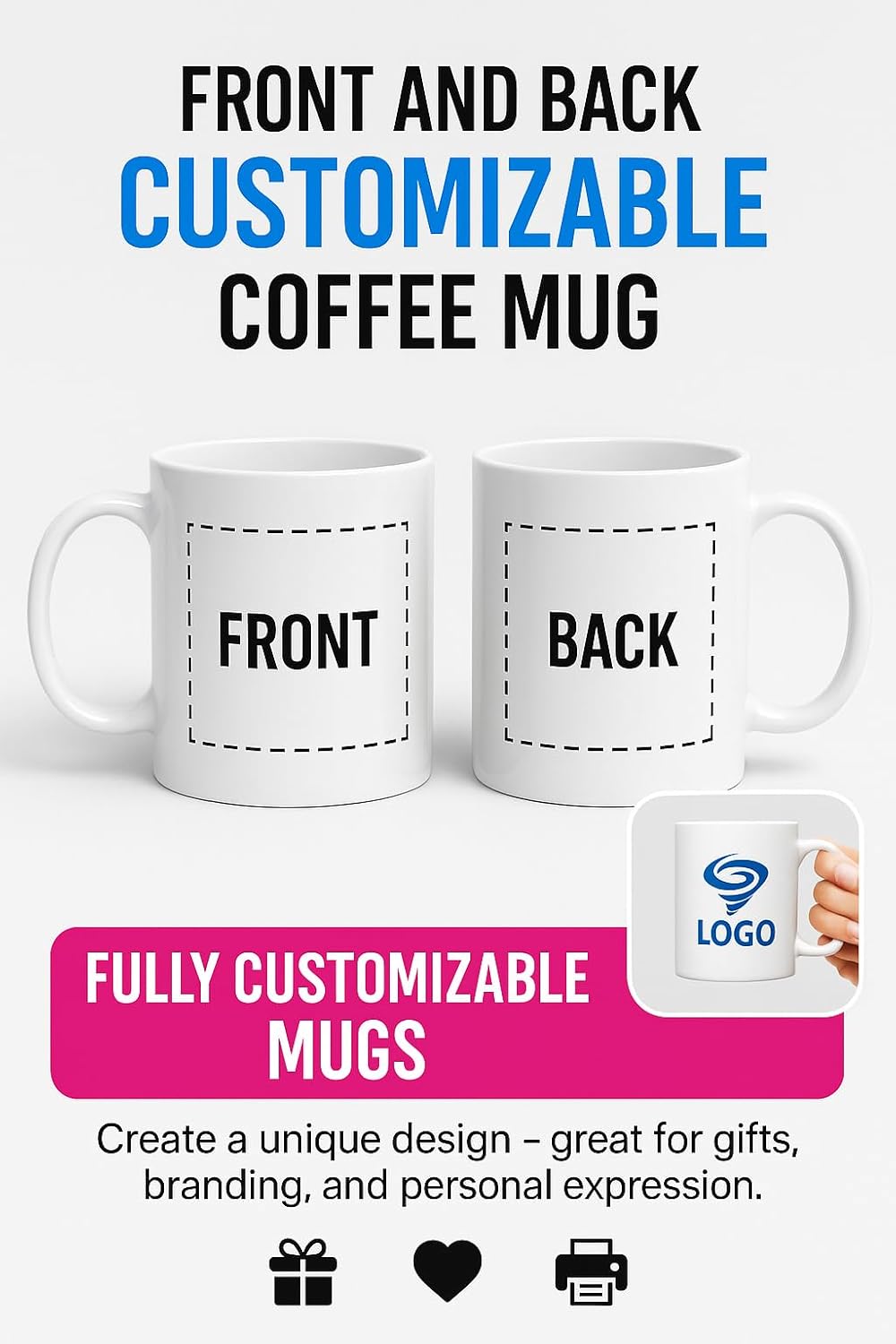 Personalized Coffee Mug | Custom Photo, Text, or Logo Cup (11oz, White Rim, Inner, and Handle) |Dishwasher & Microwave Safe |Unique Gift for Men & Women –Taza Personalizada