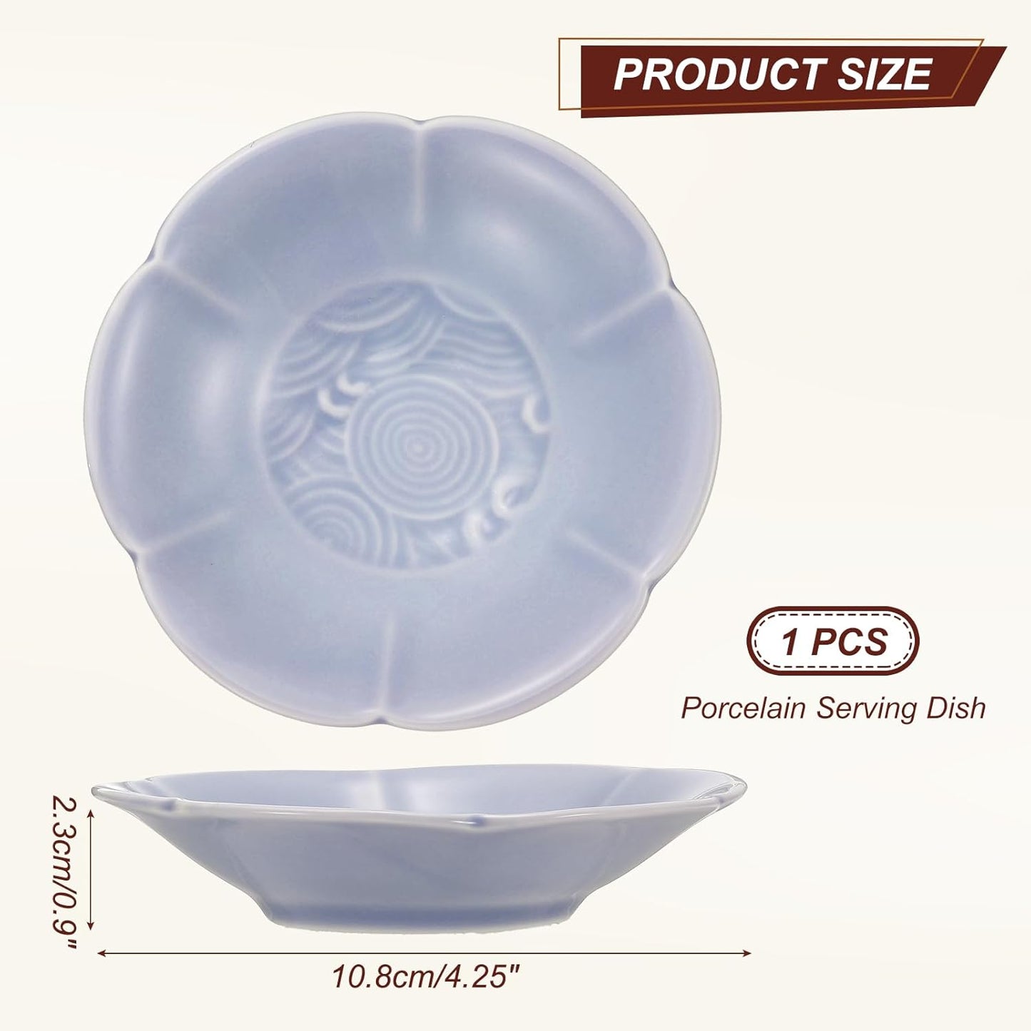 uxcell Porcelain Serving Dish, 4.25 Inch Small Ceramic Candy Plate with Water Pattern Petal Shape Decorative Bowl for Wedding Party Household Living Room Candy Snack Plate, Purple