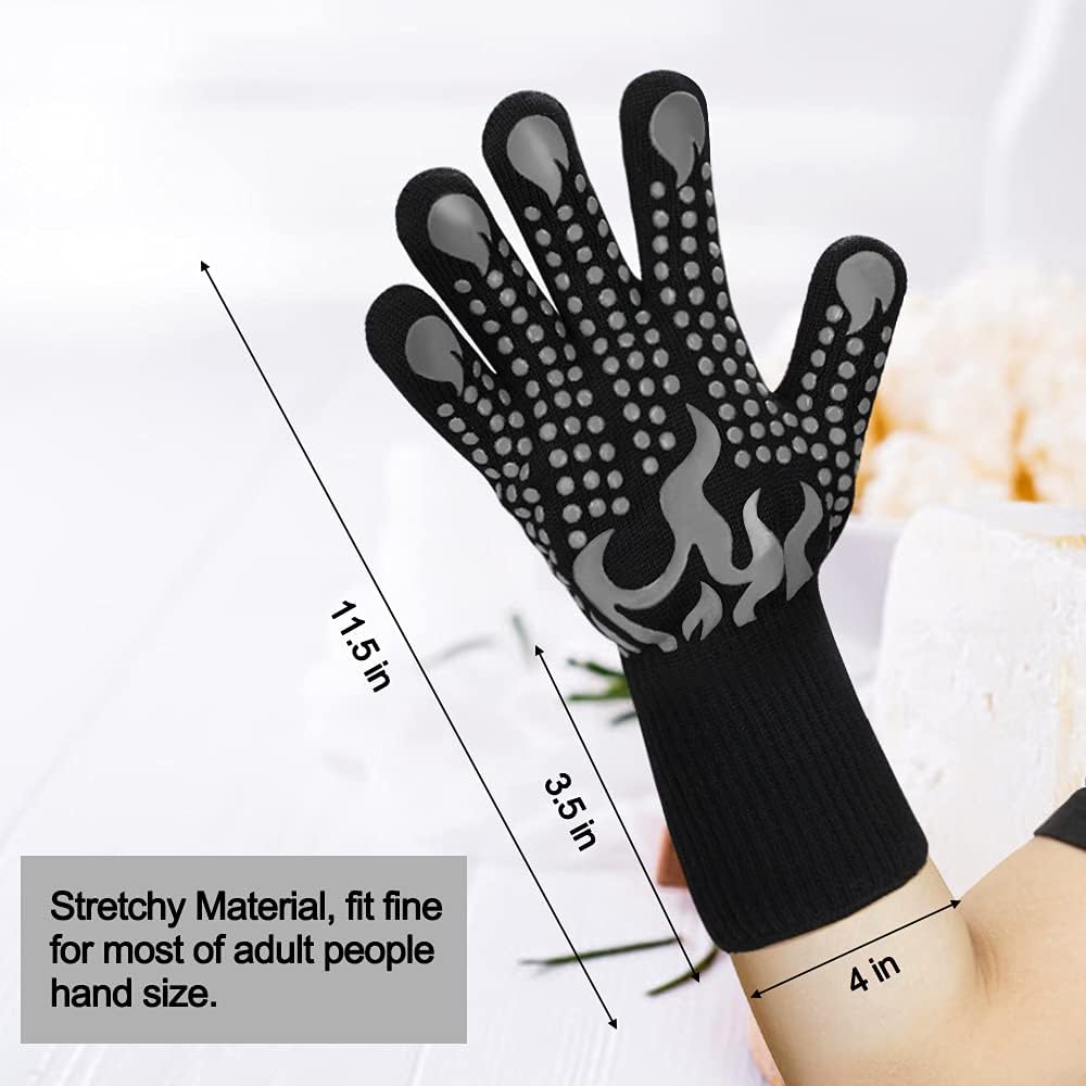 Comsmart BBQ Gloves, 1472 Degree F Heat Resistant Grilling Gloves Silicone Non-Slip Oven Gloves Long Kitchen Gloves for Barbecue, Cooking, Baking, Cutting(Gray)