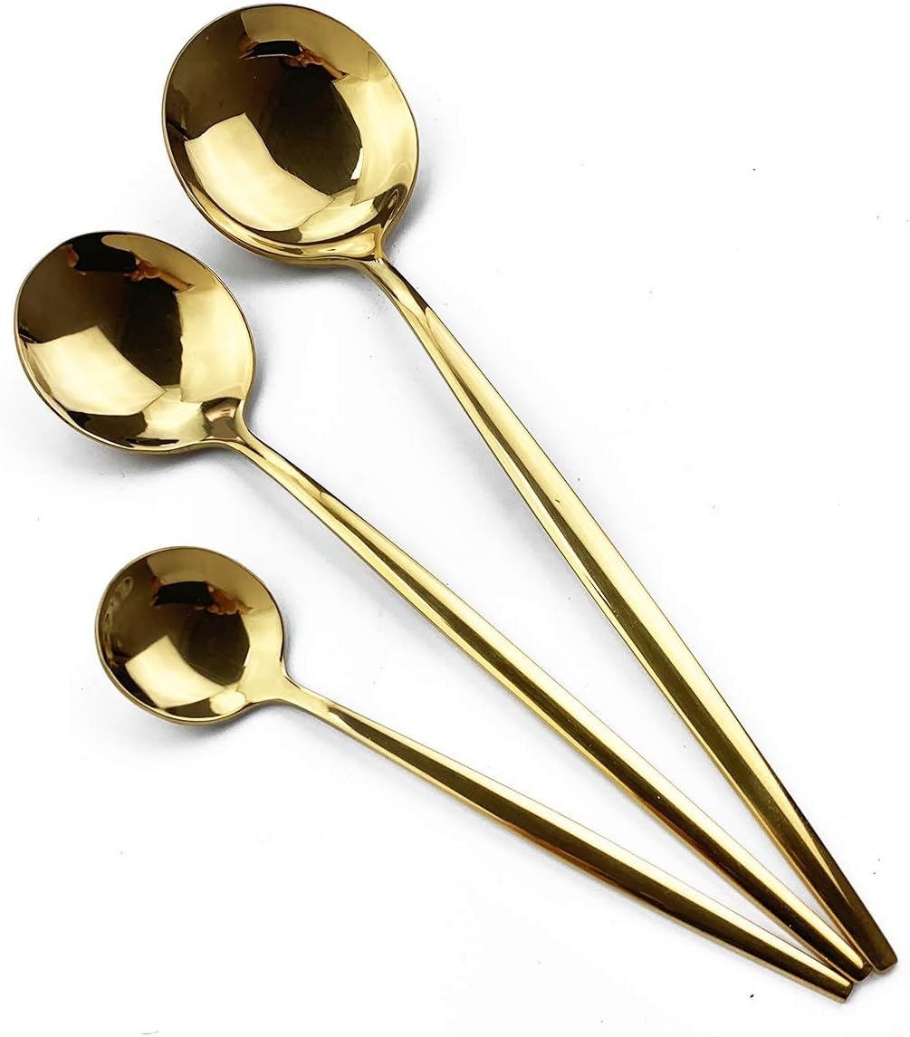Gugrida Mirror Polished Gold Cute Coffee Spoon Tea spoon Sugar Spoons Mini Coffee Spoons, Light weight design Stainless Steel Flatware Cutlery Set for 6, 5.12-Inch