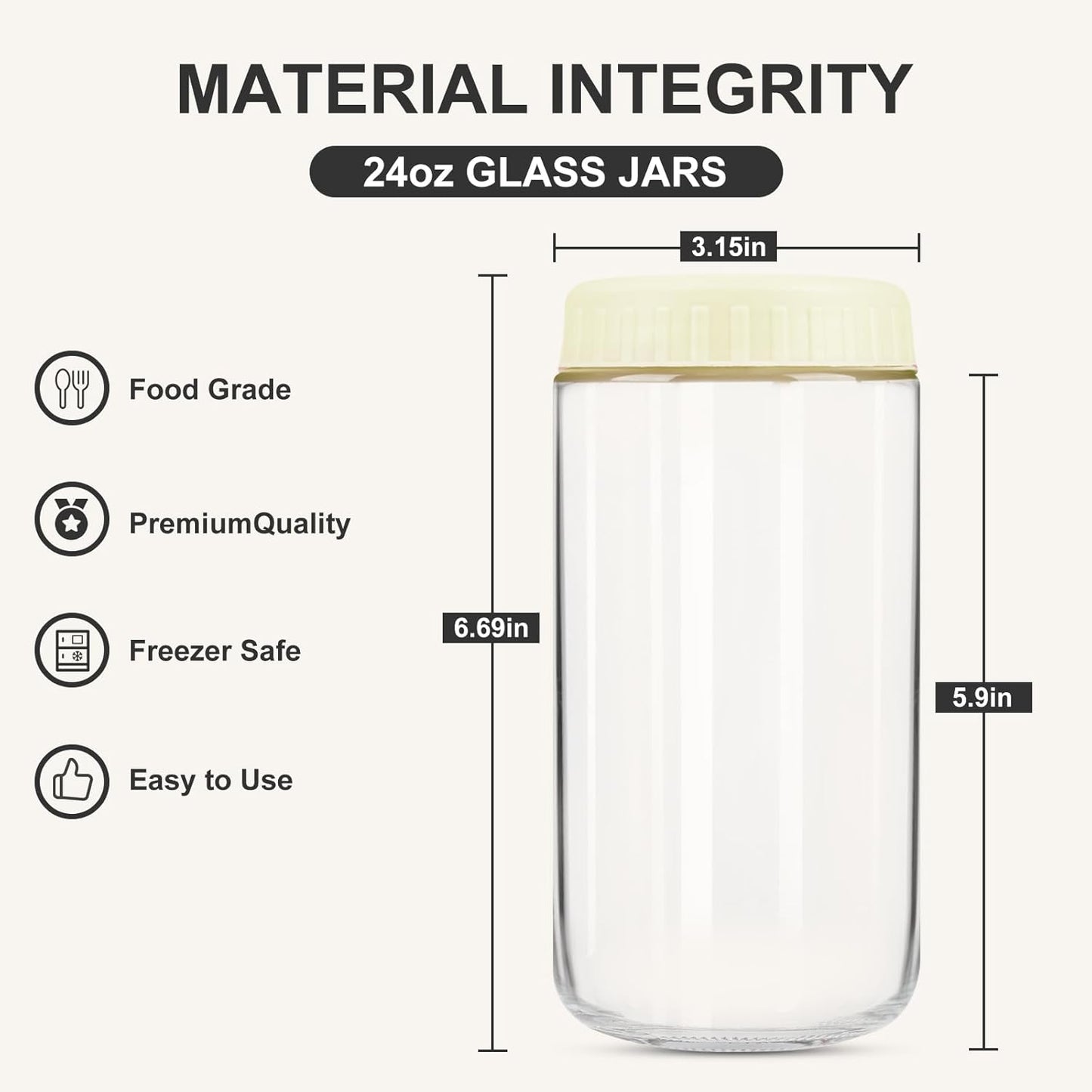 Overnight Oats Containers with Lids, 24oz Glass Jars with Lids 4 pcs, Milk White, Wide Mouth Mason jars for Salad, Yogurt, Snacks, Meal Prep