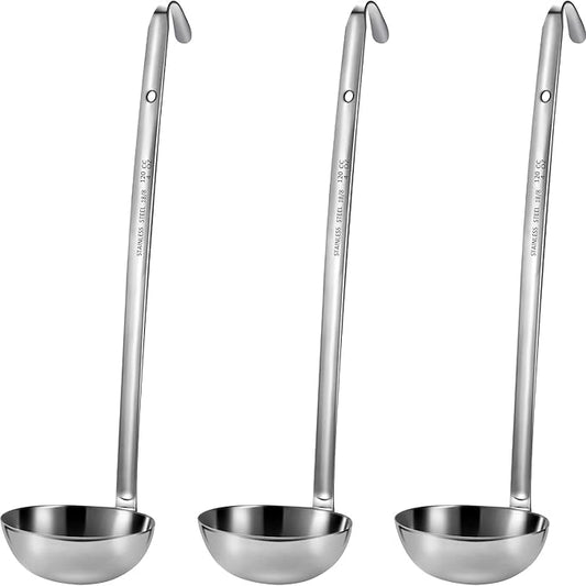 meekoo 3 Pieces Stainless Steel Ladle Soup Handle Ladle with Pouring Rim for Kitchen Cooking Soup Sauce(4 oz)