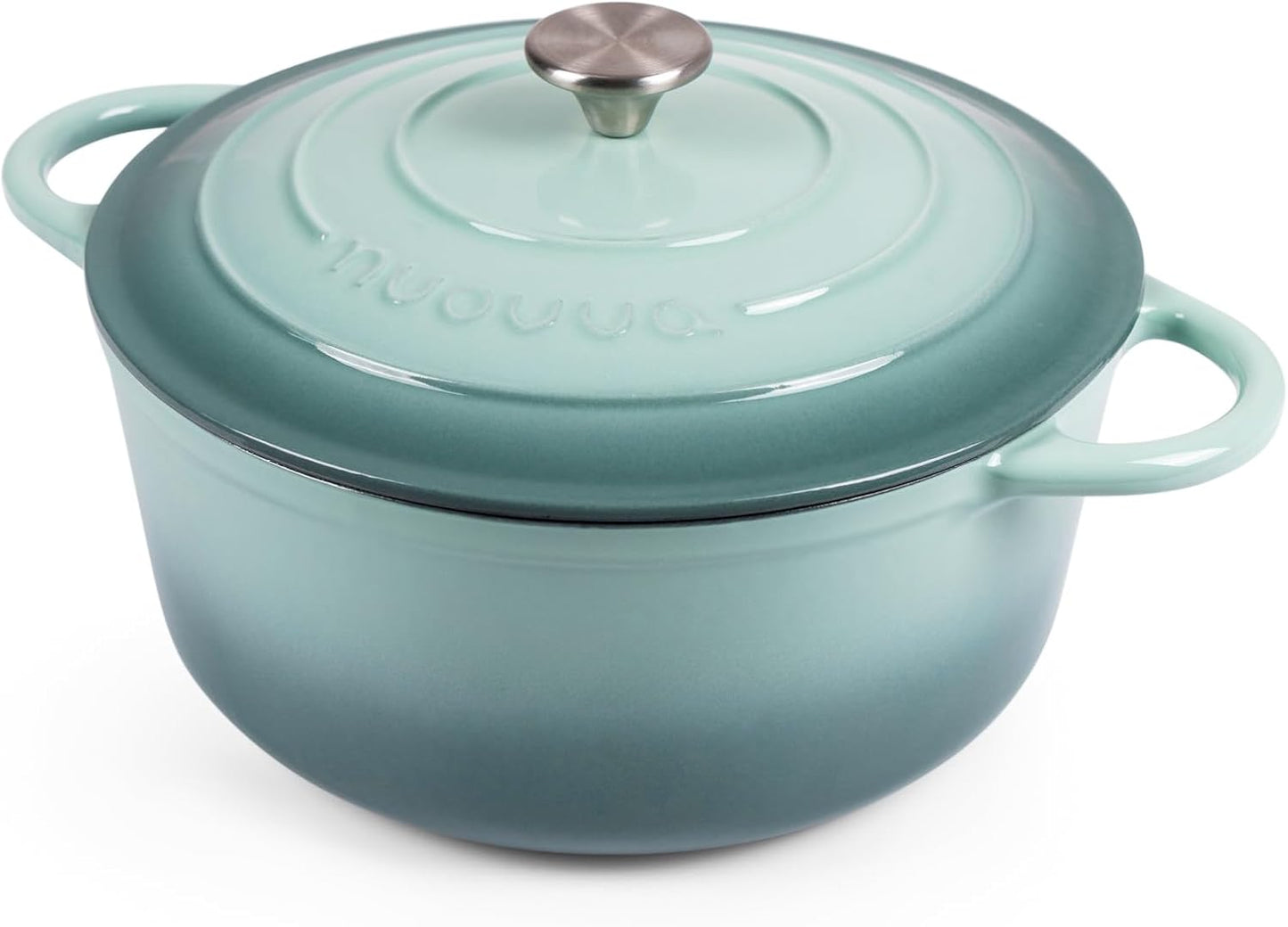 Nuovva Enamelled Cast Iron Dutch Oven Pot with Lid 6.4 Quart Non Stick Casserole Pot – Heavy Duty & Oven Safe up to 500° F for Bread Baking, Braising, Stews, Roasting – 28cm Sea Salt