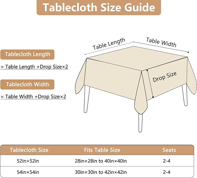 Fabric 52x52 Inch Square Table Cloth, Faux Linen Textured Water Resistant & Wipeable Card Tablecloth, Reusable for Dinning Kitchen Patio, Beige
