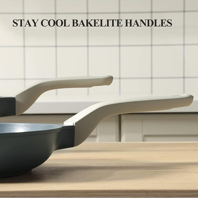 PRICUSIS Nonstick Ceramic Frying Pan with Lid, Non Toxic Skillet, Healthy Egg & Omelet & Chef's Skillet, PTFE PFOA & PFAS Free, Induction Compatible. (10Inch W/L)