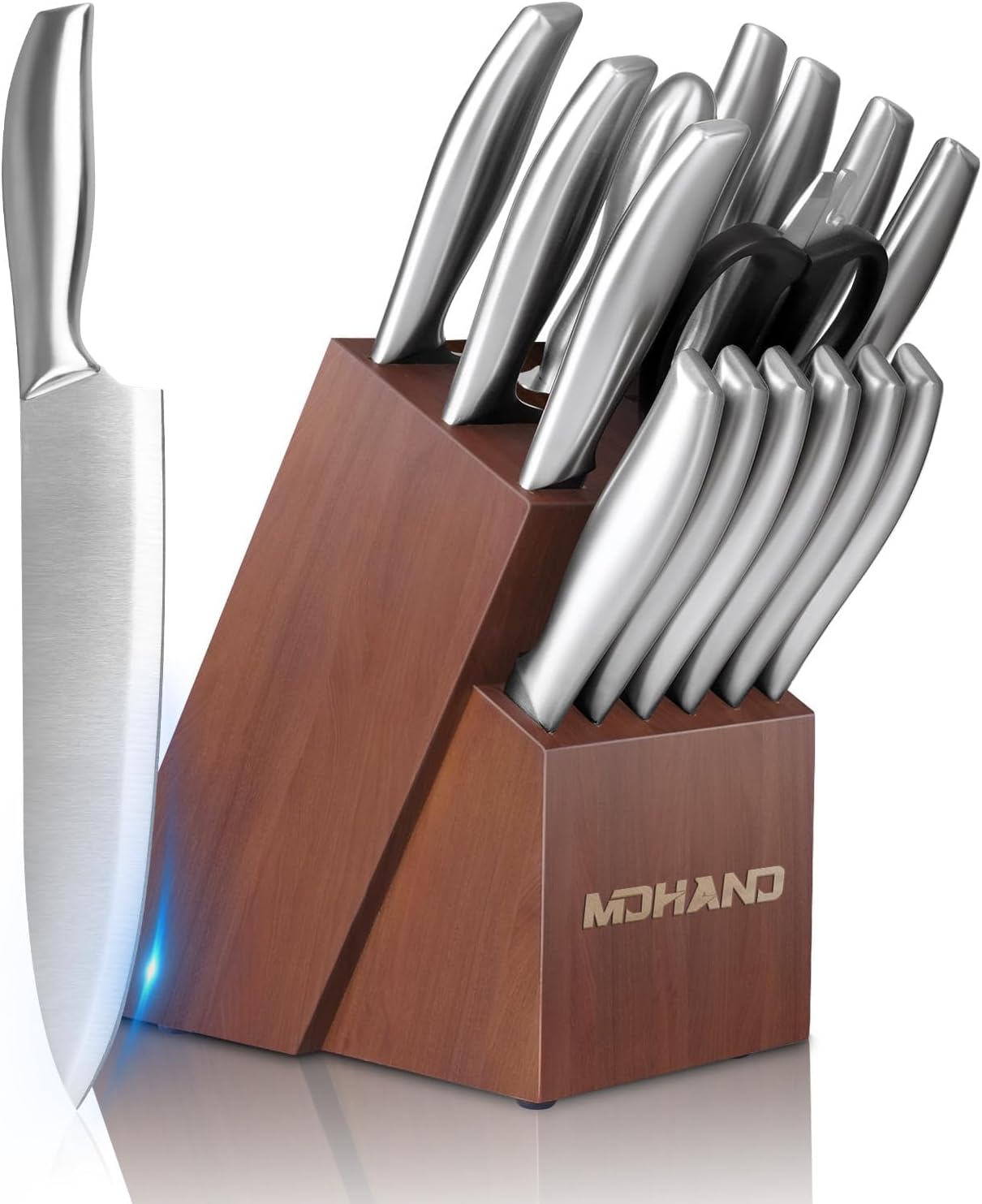 MDHAND 16 Pieces Knife Set with Block, Professional Stainless Steel Chef Knife Set, Ultra Sharp Knife Set with Block and Sharpener, Dishwasher Safe, Lightweight and Strong, Home Essential Gifts
