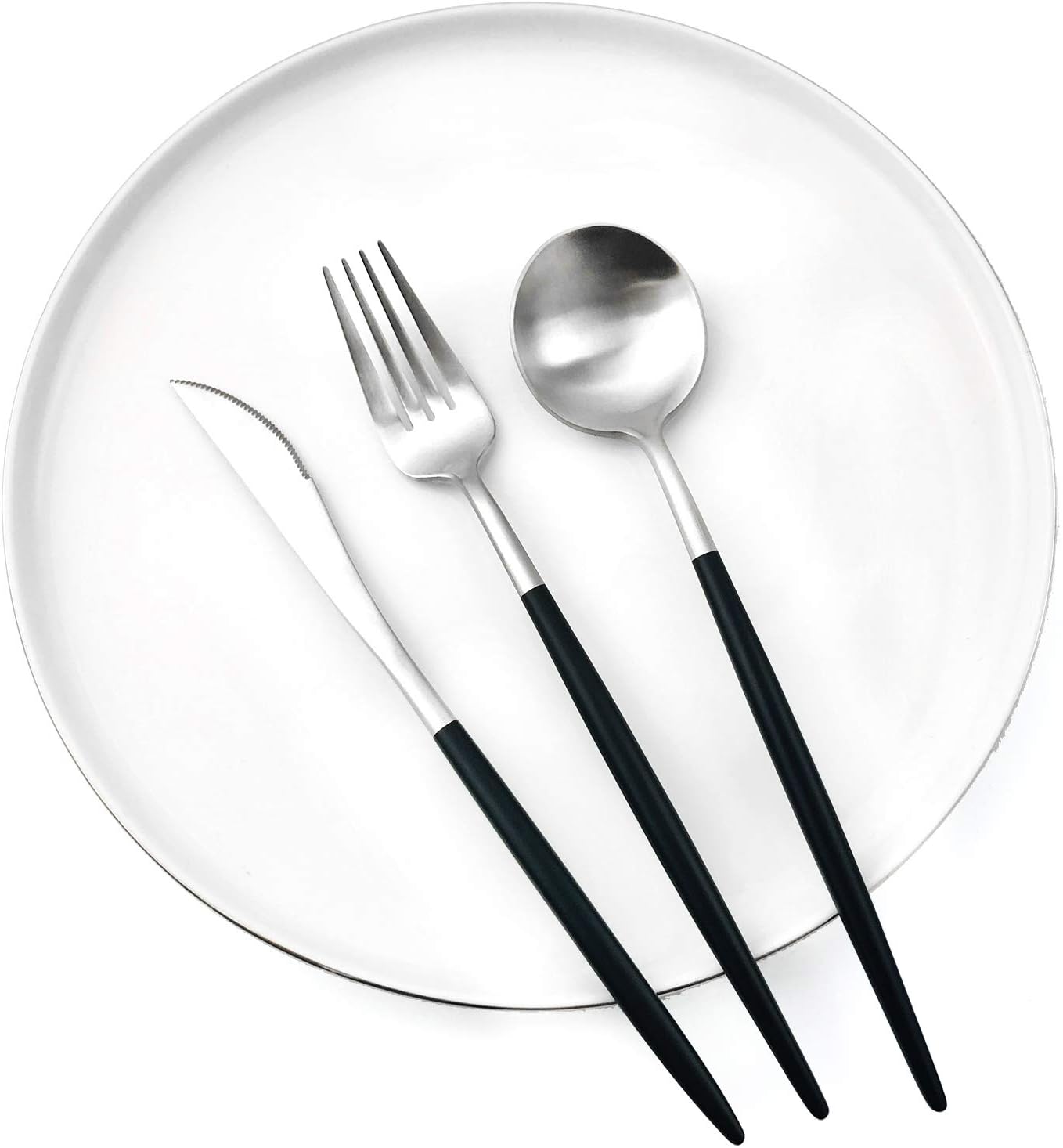 Gugrida Black Silver Flatware, Royal 20 Piece Matte Black Handle 18/10 Stainless Steel Tableware Sets for 4 Including Forks Spoons Knives, Camping Silverware Travel Utensils Set Cutlery (Black Silver)