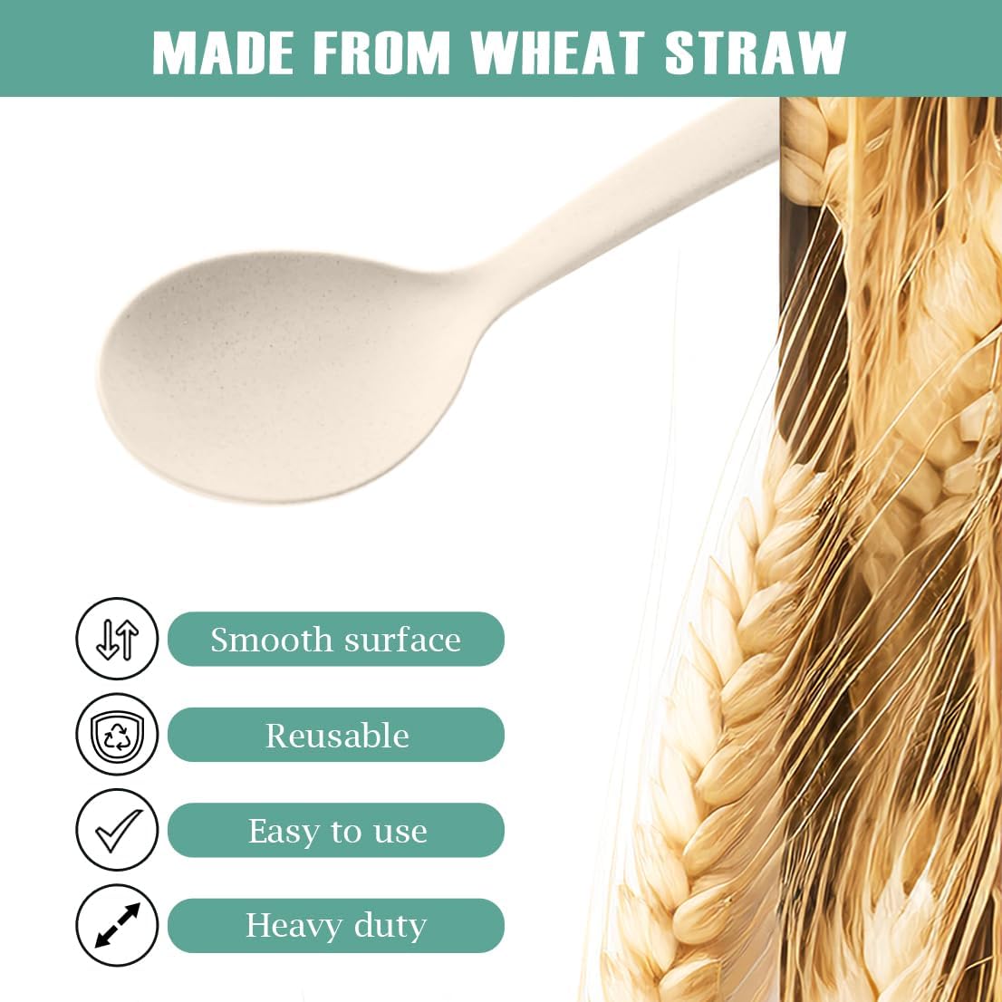 8 Pack 10" Large Reusable Plastic Wheat Straw Serving Spoon Set, 4 Serving Spoons & 4 Slotted Spoons, Kitchen Mixing Serving Spoon for Buffet Chafing Dish Catering (Khaki, Not for Cooking)