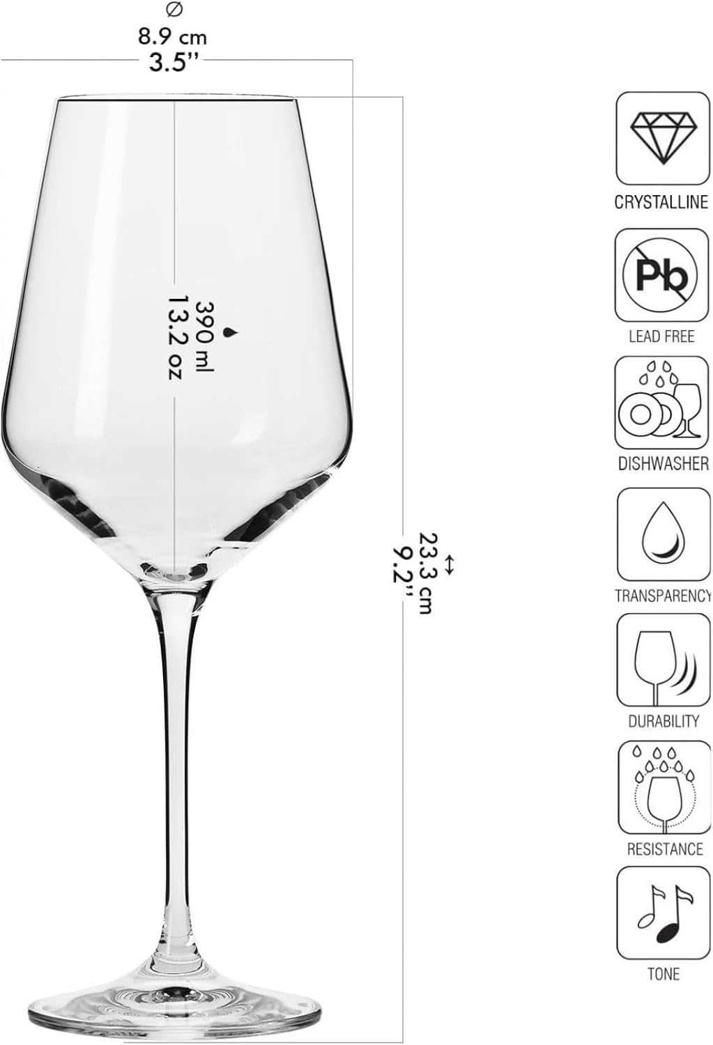 Krosno Large White Wine Glass | Set of 4 | 13.2 oz | Avant-garde Collection | Perfect for Home, Restaurants and Parties | Dishwasher Safe | Lead-Free Crystal Glass
