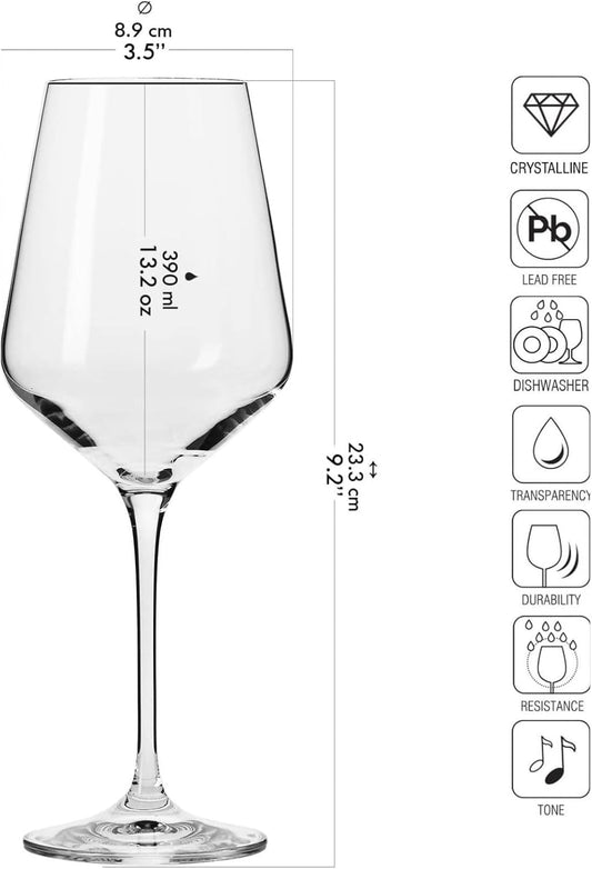 Krosno Large White Wine Glass | Set of 4 | 13.2 oz | Avant-garde Collection | Perfect for Home, Restaurants and Parties | Dishwasher Safe | Lead-Free Crystal Glass