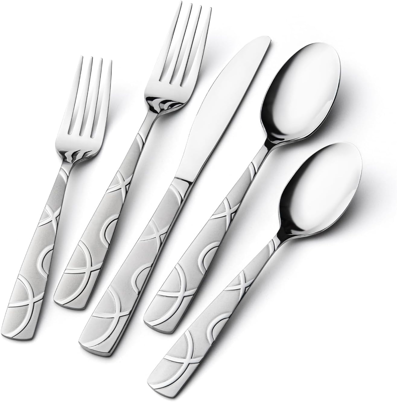 HIKAA Silverware Set, 30-piece Stainless Steel Flatware Set Cutlery Set for 6, for Kitchen, Home, Wedding, Party, Mirror Polished and Dishwasher Safe