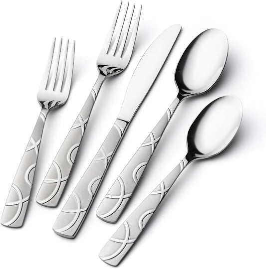 HIKAA Silverware Set, 30-piece Stainless Steel Flatware Set Cutlery Set for 6, for Kitchen, Home, Wedding, Party, Mirror Polished and Dishwasher Safe