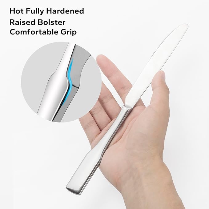 Alata Kate 24-Piece Silverware Set with Steak Knife, Stainless Steel Flatware Set Service for 4, Mirror Polished Cutlery Set Dishwasher Safe