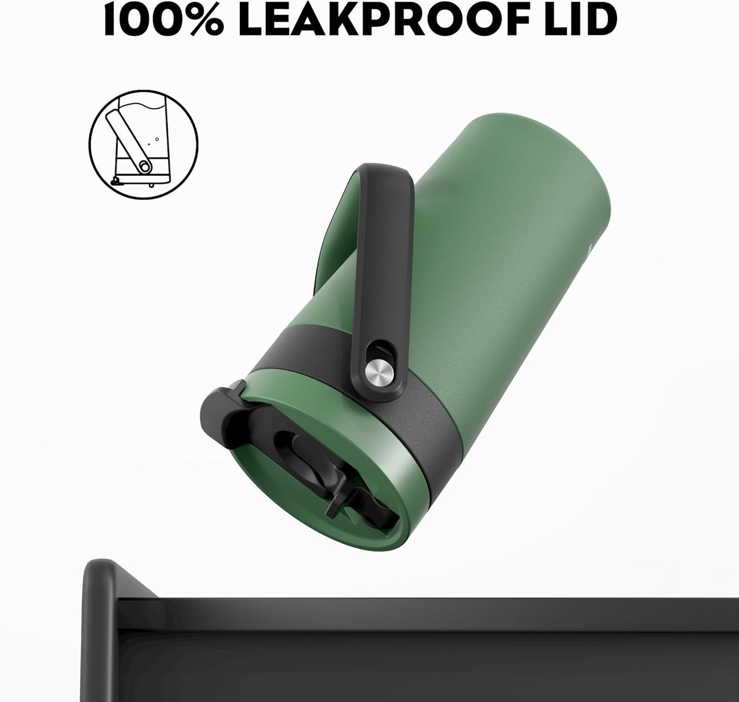 16 oz Insulated Coffee Mug for Commuters: 2-in-1 Straw Flip Lid, Keep Cold 24H, Fit in Car Cupholder, Leakproof, Stainless Steel Coffee Tumbler with Handle for Office, Travel, Gifts and Home (Forest)