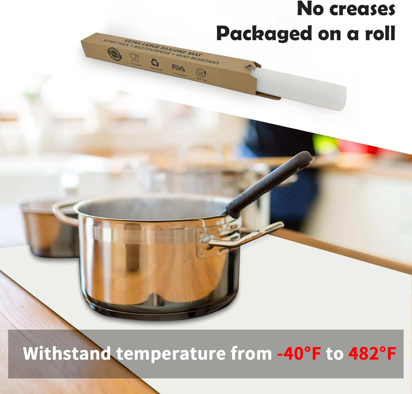 Large Silicone Mats, 78.7”x15.7”(200cmx40cm) Extra Large Silicone Heat Resistant Mats, Countertop Protector, Nonstick Waterproof Mat for Kitchen, Shipped Rolled Up Kitchen Counter Mat, Semitransparent