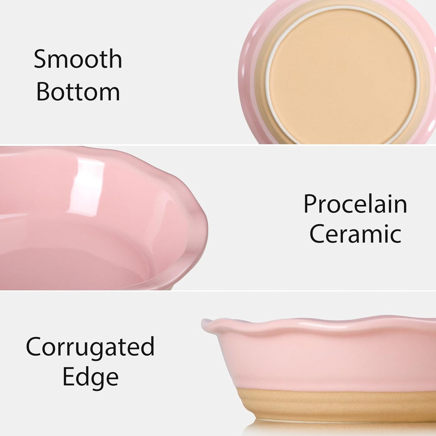 NUTRIUPS Small Pie Pans Set of 2, 6.5 Inch Ceramic Mini Pot Pie Baking Dishes, Oven Safe (6.5in, Pink, 2PCS)