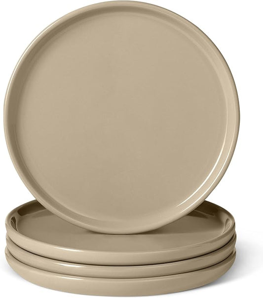 Amazon Basics Glazed Stoneware Appetizer Plates, Ceramic 4-Piece Set, Microwave and Dishwasher-Safe, 6.7 in., Linen Gray