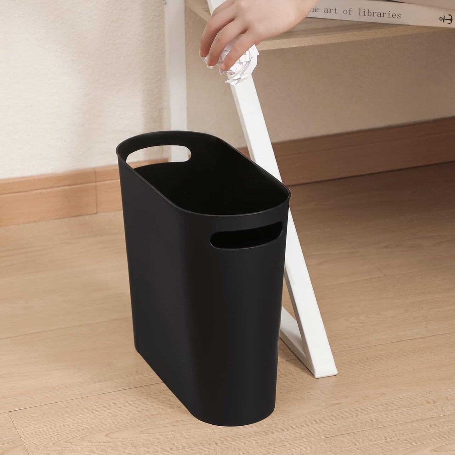 rejomiik Small Trash Can, Slim Garbage Can Plastic Waste Basket with Handles 3.5 Gallon Container Bin for Narrow Spaces Bathroom, Bedroom, Kitchen, Office at Home, 2 Pack Black