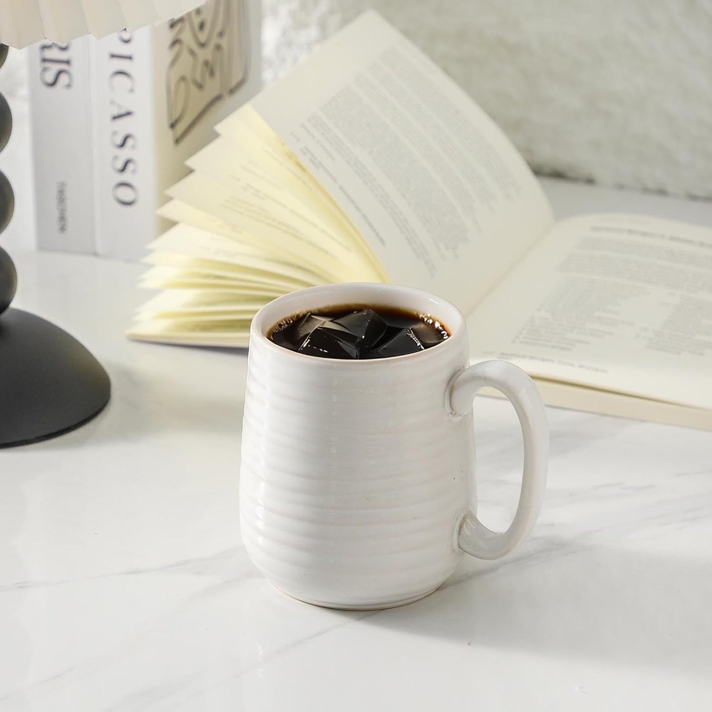 15oz Coffee Cups, Porcelain Coffee Mugs for Latte, Milk, Cappuccino, Cocoa, Tea Cups with Handle for Dad and Mom as a Gifts, Dishwasher and Microwave Safe, Set of 6, White