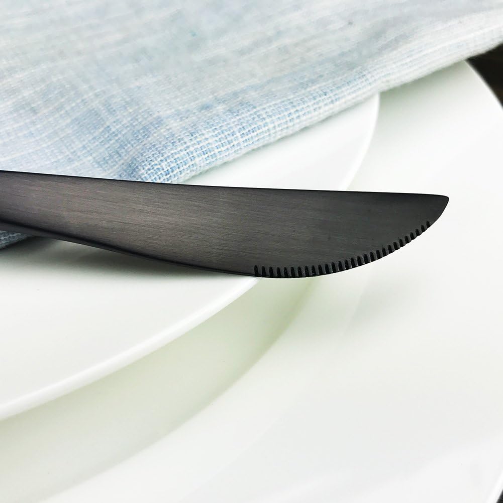 Flatware Set, Matte Black Silverware Set, AOOSY Heavy Solid 20-Piece 18/10 Stainless Steel Flatware Cutlery Set for 4, Mirror Finish, Dishwasher Safe, Nice Box Package(A Matte Black Flatware)