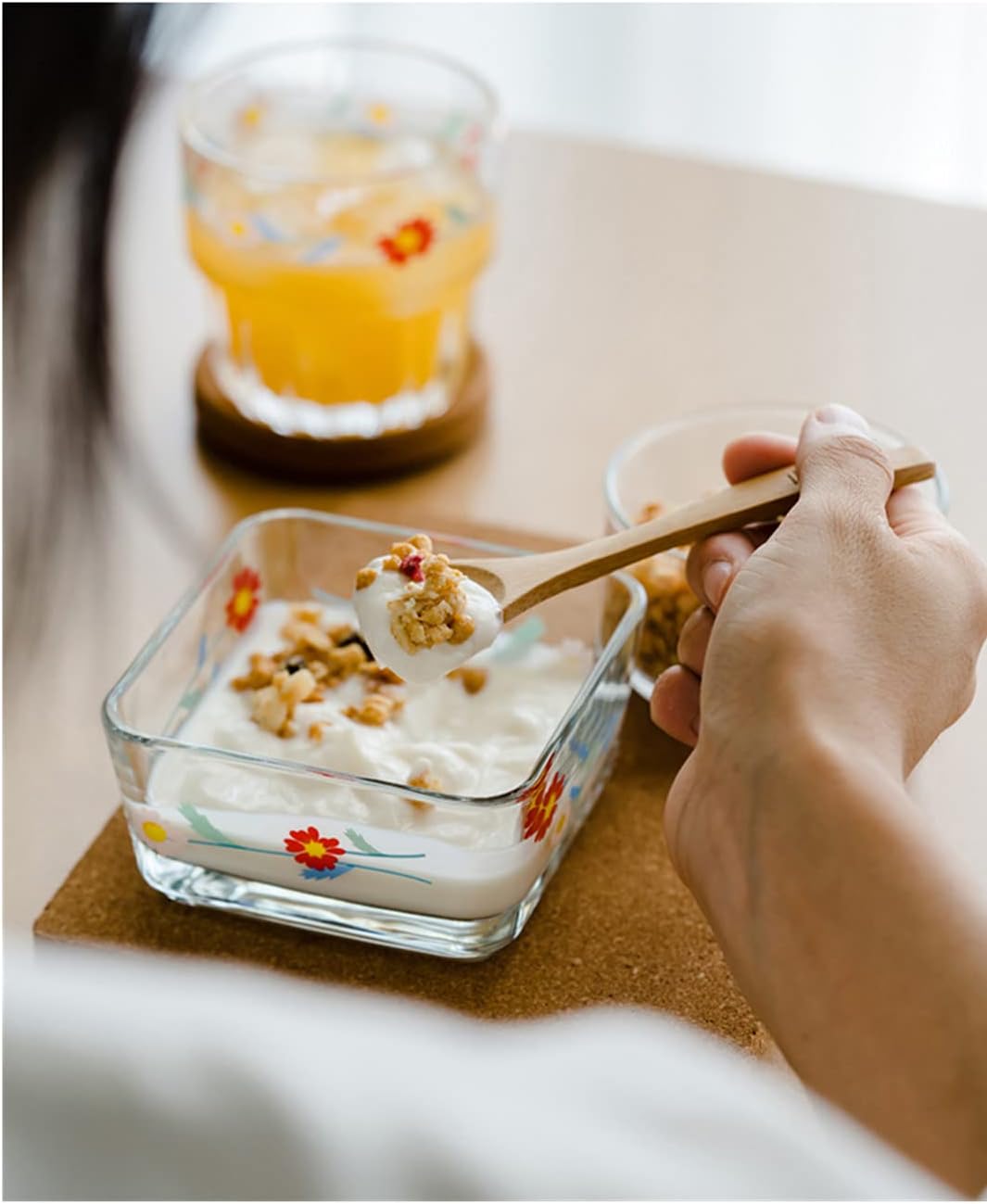 9 OZ Small Flower Candy Dish Floral Candy Bowl Cute Square Daisy Glass Bowl for Dessert,Snack,Fruit,Icecream,Yogurt,Dipping,Prep,Clear Serving Bowl,set of 2