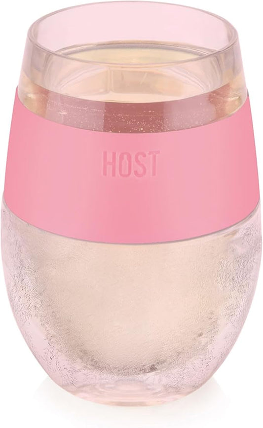 HOST Wine Freeze Cooling Cup, Plastic Double Wall Insulated Freezable Drink Chilling Tumbler with Freezing Gel Wine Glasses for Red and White Wine, Set of 1, 8.5 oz, Pink