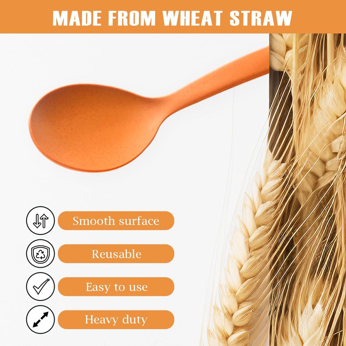 8 Pcs 10" Large Plastic Wheat Straw Serving Spoons Set, Serving Spoons & Slotted Spoons, Kitchen Mixing Serving Spoon for Party Buffet Catering (Orange/Blue/Yellow/Green, Not for Cooking)